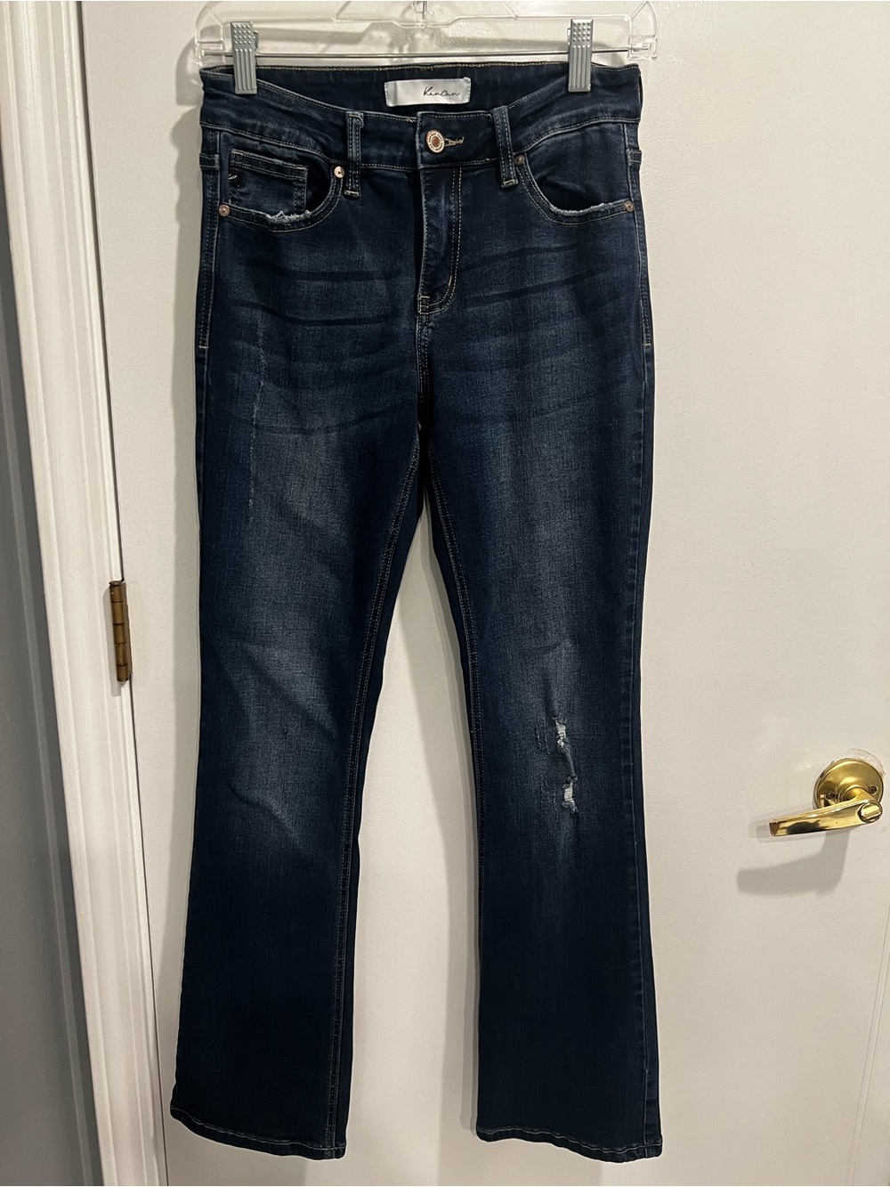 KanCan Dark Wash Bootcut Jeans with Faded Whiskering